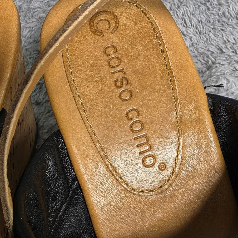 Corso Como Wedge Sandal Black‎ Buttery Leather Cork High  Women 6.5M Excellent
